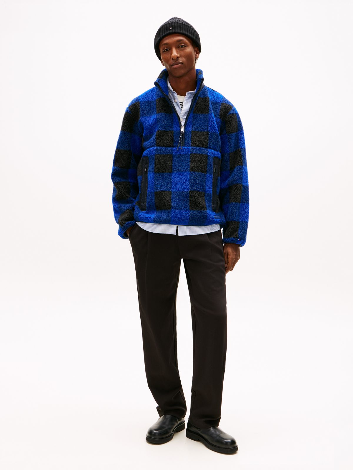 Check Teddy Fleece Quarter-Zip Jacket — Wedge Blue