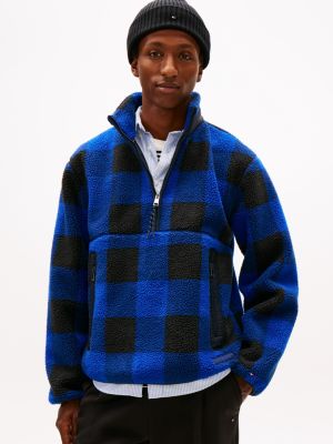 Check Teddy Fleece Quarter-Zip Jacket, Wedge Blue
