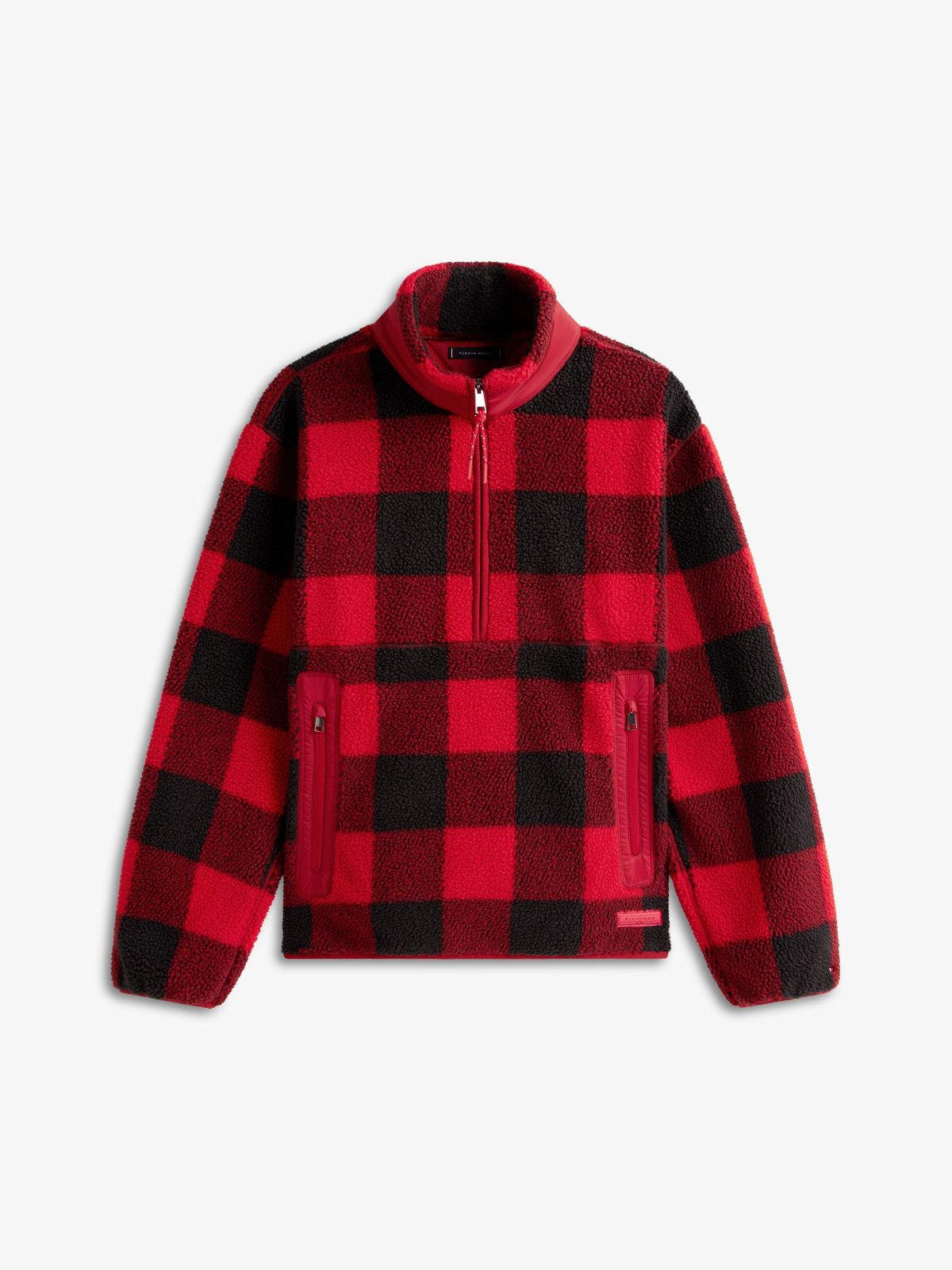 Check Teddy Fleece Quarter-Zip Jacket — Primary Red
