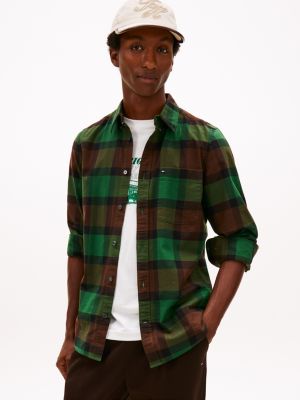 Slim Fit Bold Plaid Stretch Oxford Shirt, Deep Evergreen