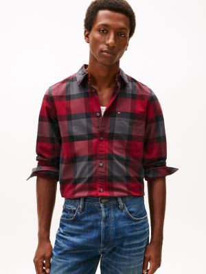 Slim Fit Bold Plaid Stretch Oxford Shirt, Rouge