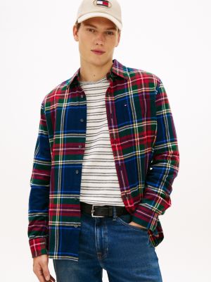 Holiday Plaid Brushed Flannel Shirt, Navy Multi