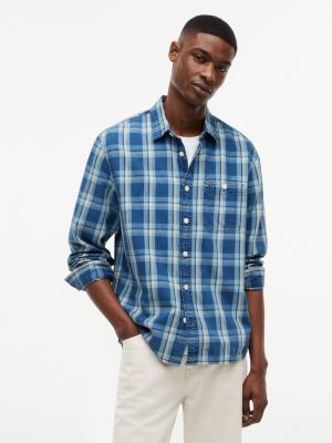 Plaid Indigo-Dyed Denim Shirt