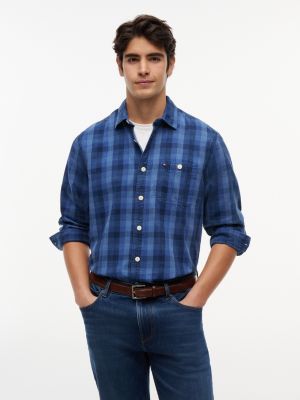 Plaid Indigo-Dyed Denim Shirt
