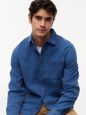 Мужские рубашки Tommy Hilfiger Indigo-Dyed Waffle Denim Shirt — фото 3