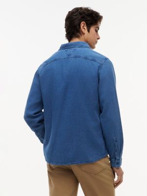 Мужские рубашки Tommy Hilfiger Indigo-Dyed Waffle Denim Shirt — фото 4