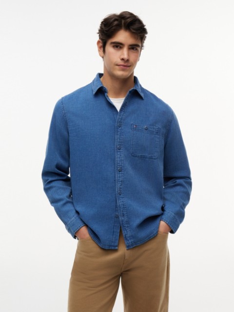 Мужские рубашки Tommy Hilfiger Indigo-Dyed Waffle Denim Shirt