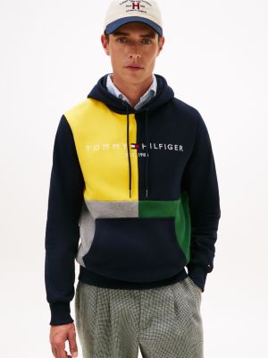 Quarter Colorblock Brushed-Fleece Hoodie, Navy