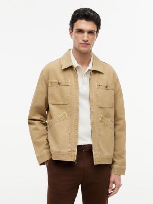 Garment-Dyed Denim Utility Zip Jacket, Iconic Camel