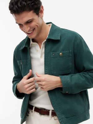 Garment-Dyed Denim Utility Zip Jacket | Tommy Hilfiger