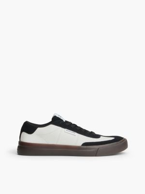Suede & Leather Vulcanized Sneaker, Ecru