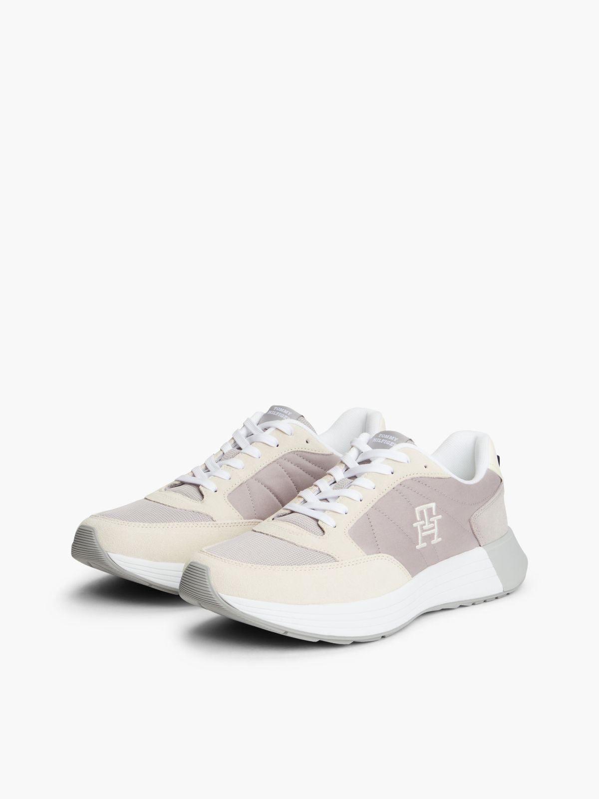 Suede Mix Runner Sneaker — Cream/Sterling Grey