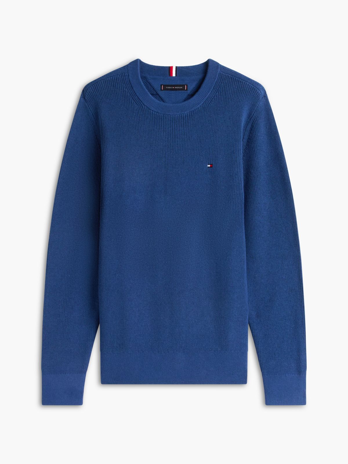 Mixed-Knit Crewneck Sweater — Indigo Blue
