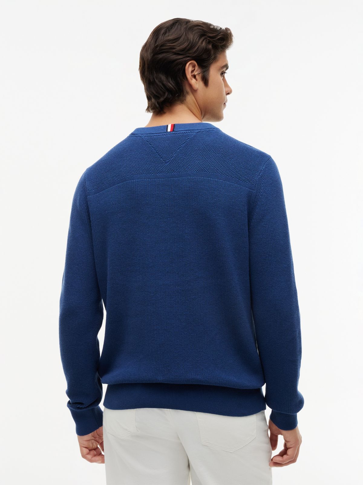 Mixed-Knit Crewneck Sweater — Indigo Blue