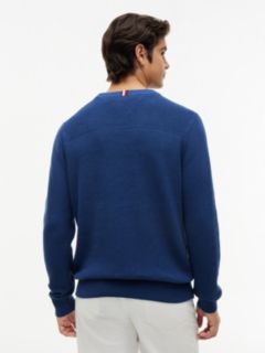 Mixed-Knit Crewneck Sweater — Indigo Blue 4