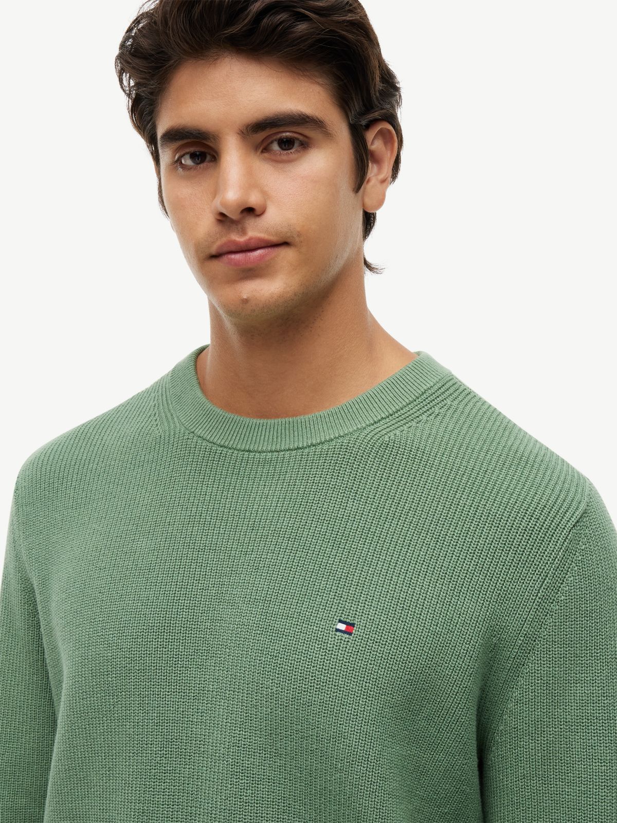 Mixed-Knit Crewneck Sweater — Dusty Meadow