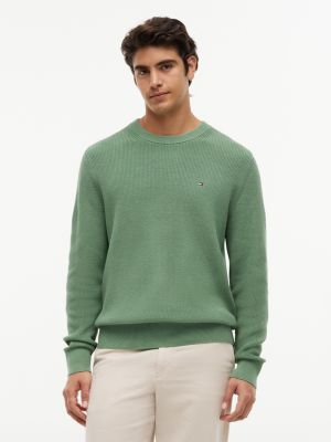 Mixed-Knit Crewneck Sweater, Dusty Meadow