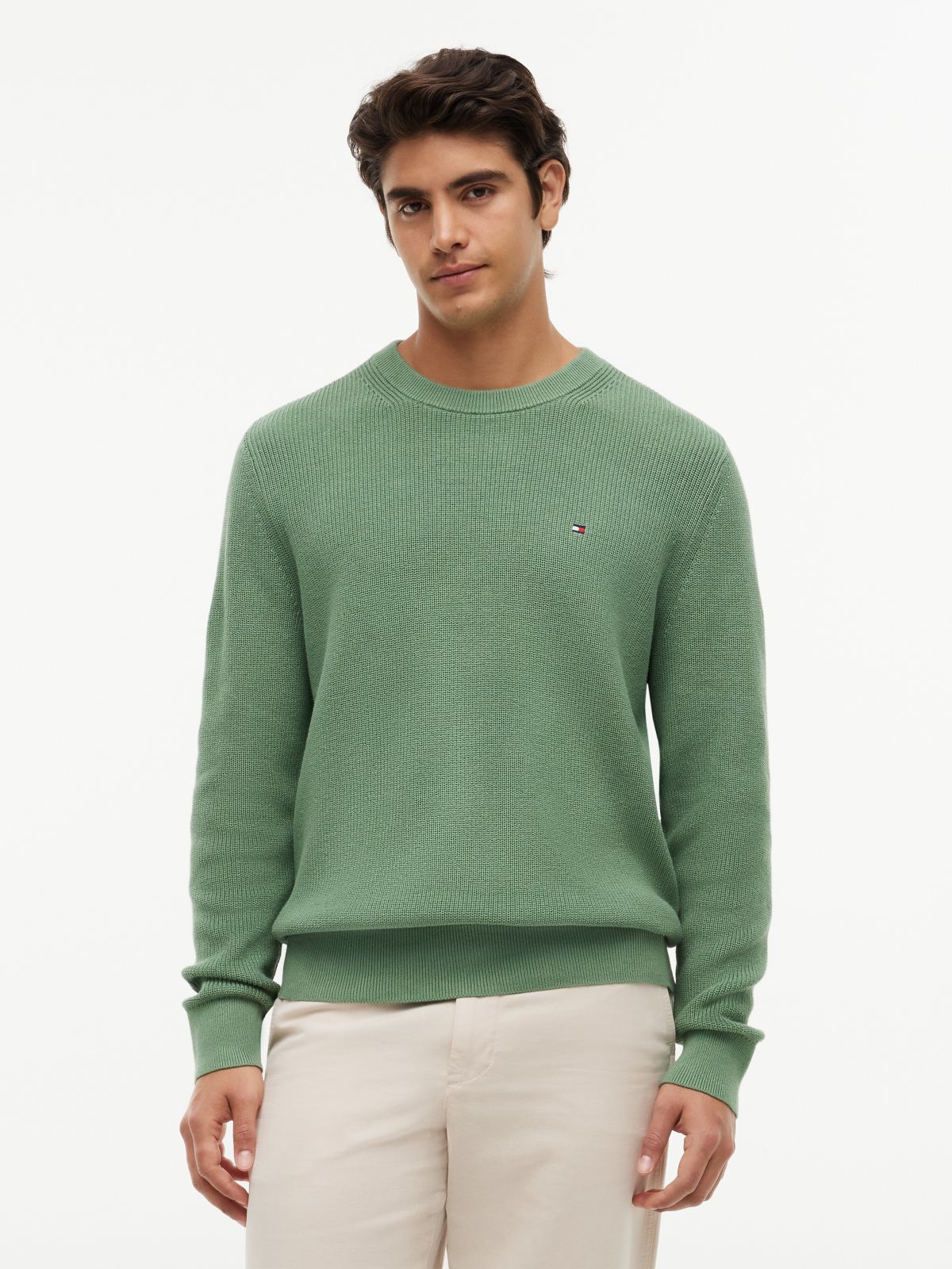 Mixed-Knit Crewneck Sweater — Dusty Meadow