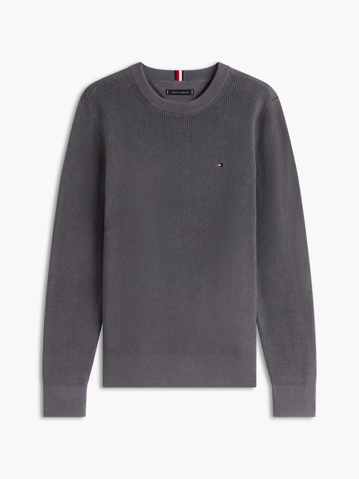 Mixed-Knit Crewneck Sweater — Washed Black