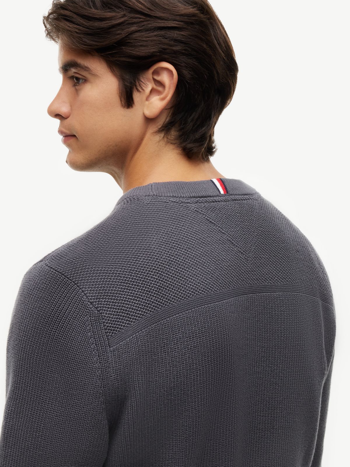 Mixed-Knit Crewneck Sweater — Washed Black