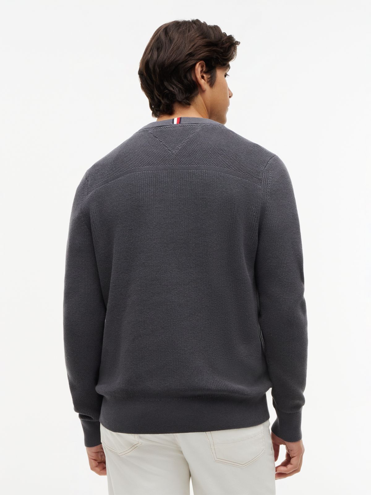 Mixed-Knit Crewneck Sweater — Washed Black