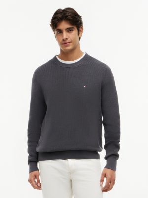 Mixed-Knit Crewneck Sweater, Washed Black