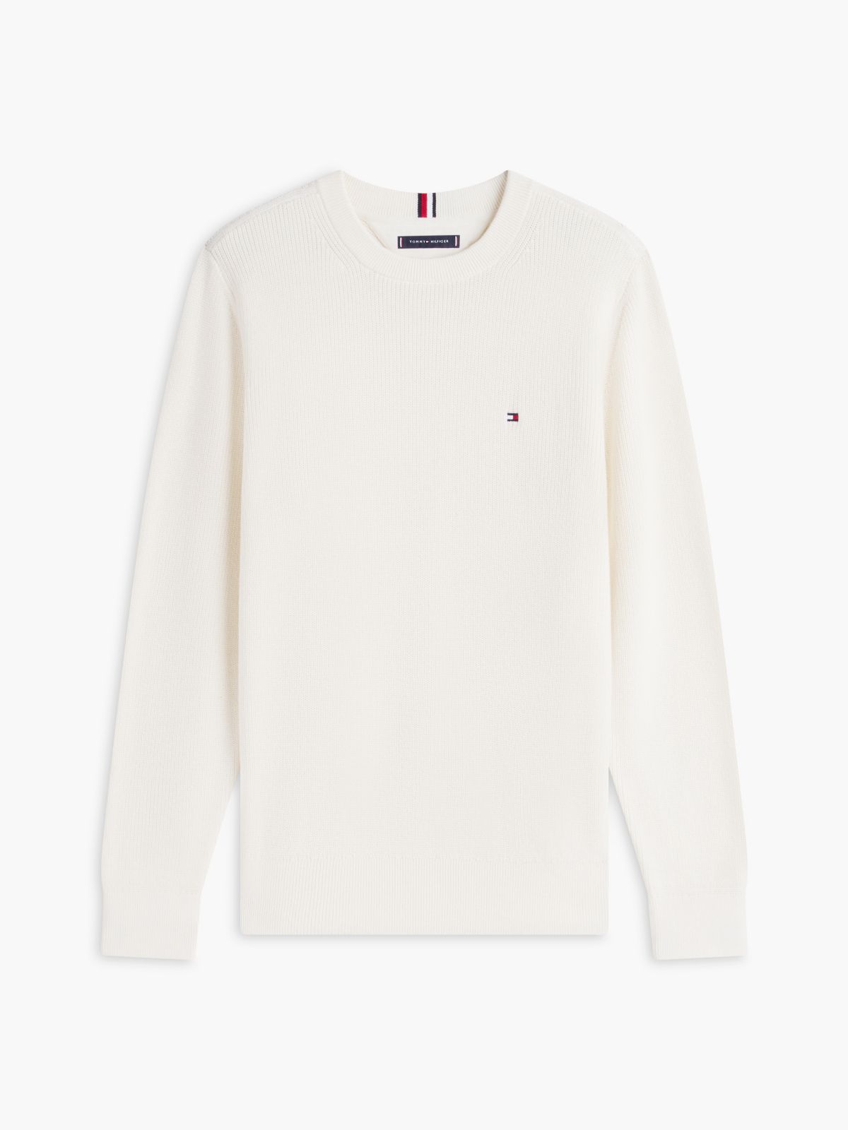 Mixed-Knit Crewneck Sweater — Rich Cream