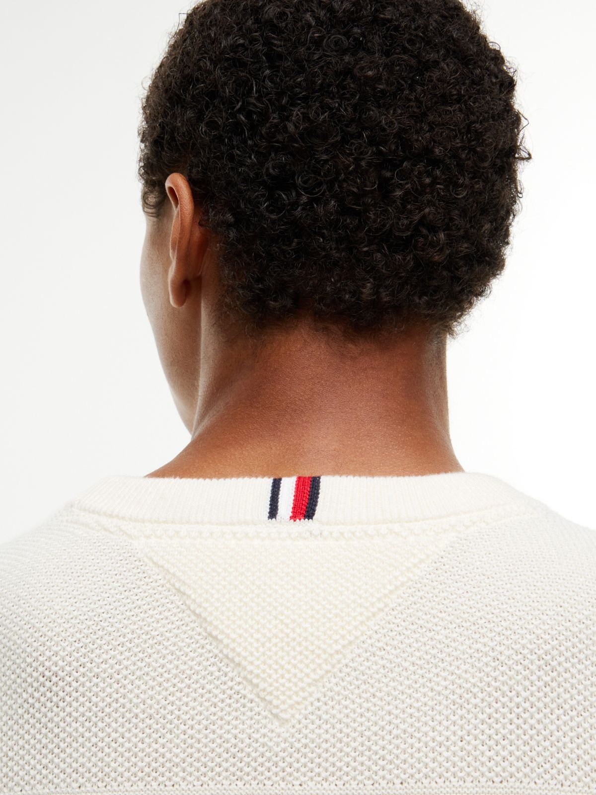 Mixed-Knit Crewneck Sweater — Rich Cream
