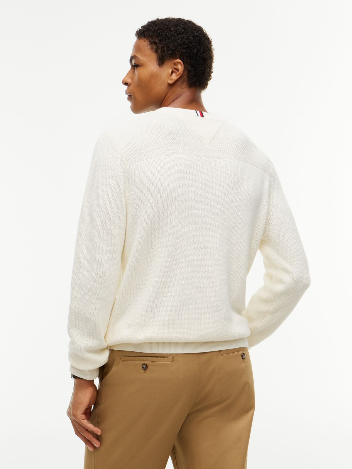 Mixed-Knit Crewneck Sweater — Rich Cream