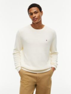 Mixed-Knit Crewneck Sweater — Rich Cream 1