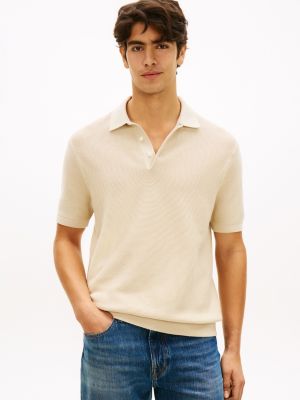 Short-Sleeve Waffled Sweater Polo, Casablanca