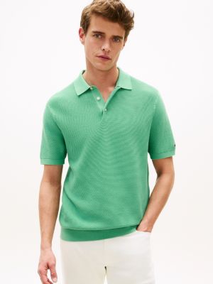 Short-Sleeve Waffled Sweater Polo, Fort Green