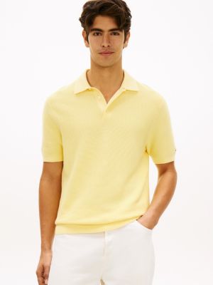 Short-Sleeve Waffled Sweater Polo, Citronella