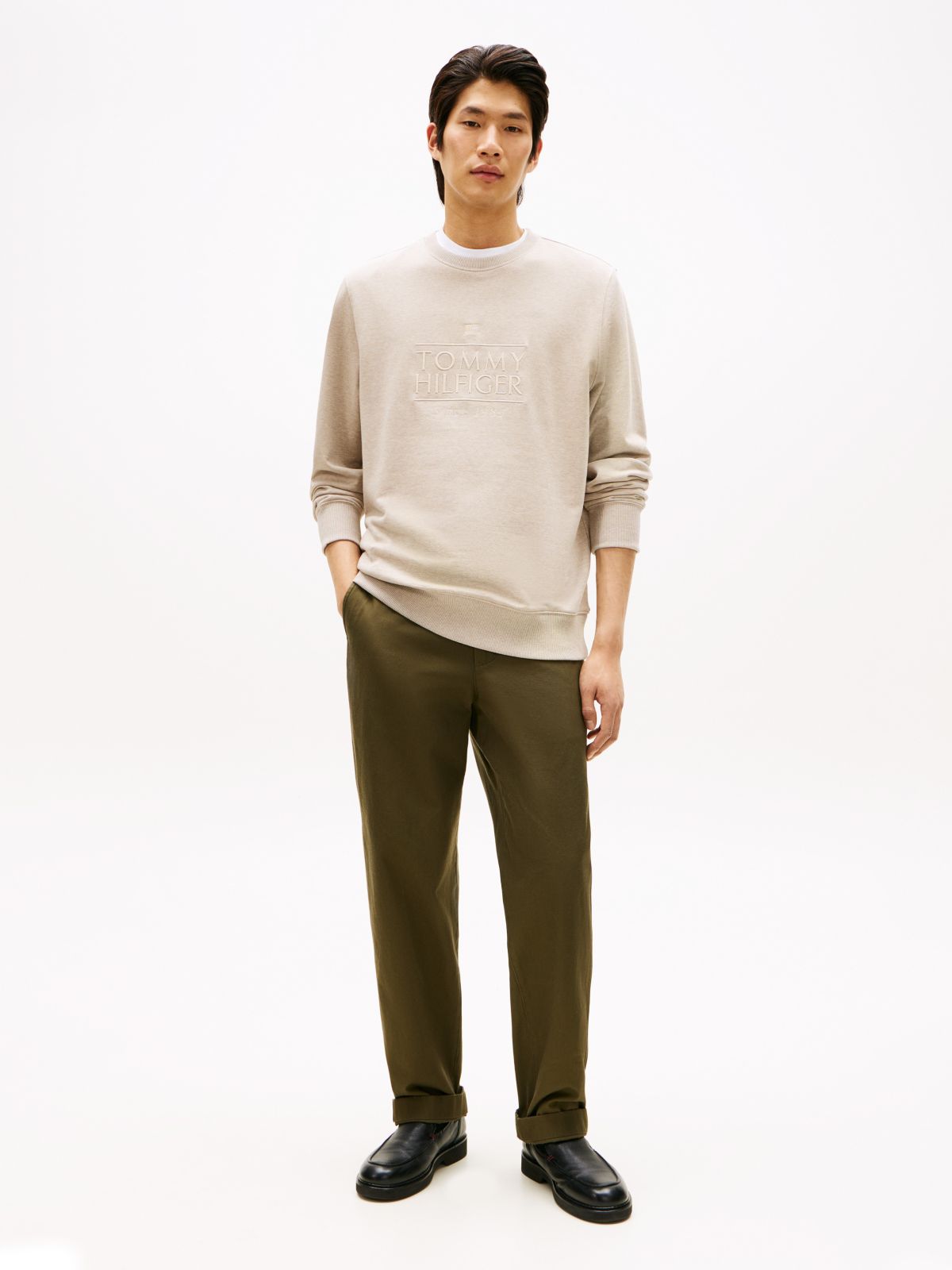 Embroidered Logo Terry Sweatshirt — Beige
