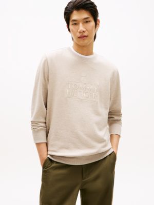 Embroidered Logo Terry Sweatshirt, Beige