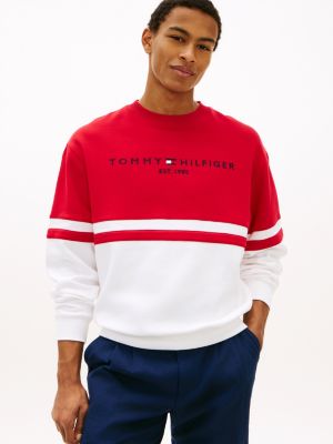 Tommy Logo Colorblock Sweatshirt, White/Red Colorblock