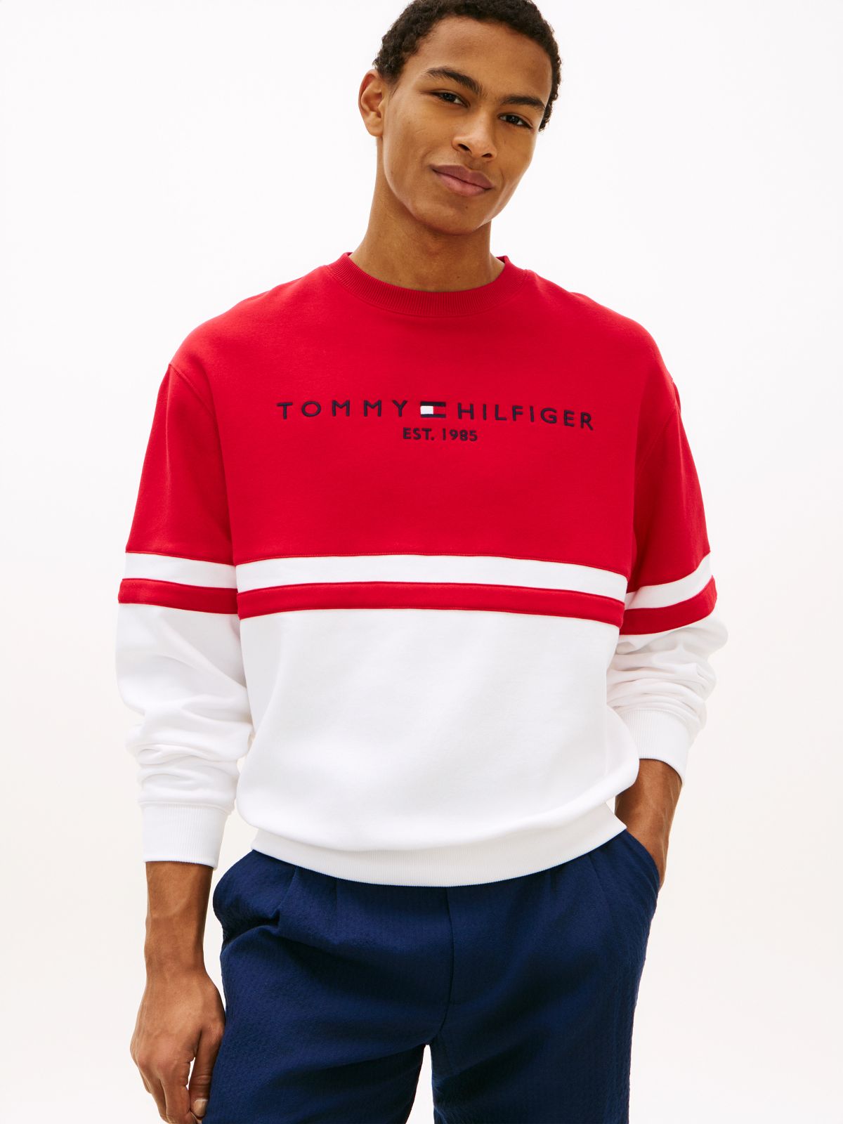Tommy Logo Colorblock Sweatshirt — White/Red Colorblock