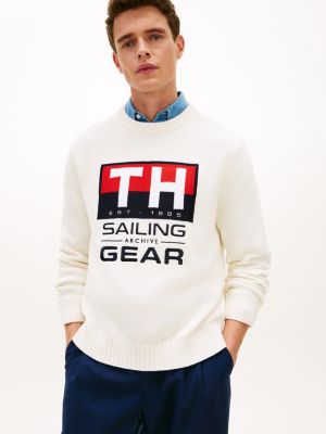 Sailing Logo Crewneck Sweater, Ivory Silk