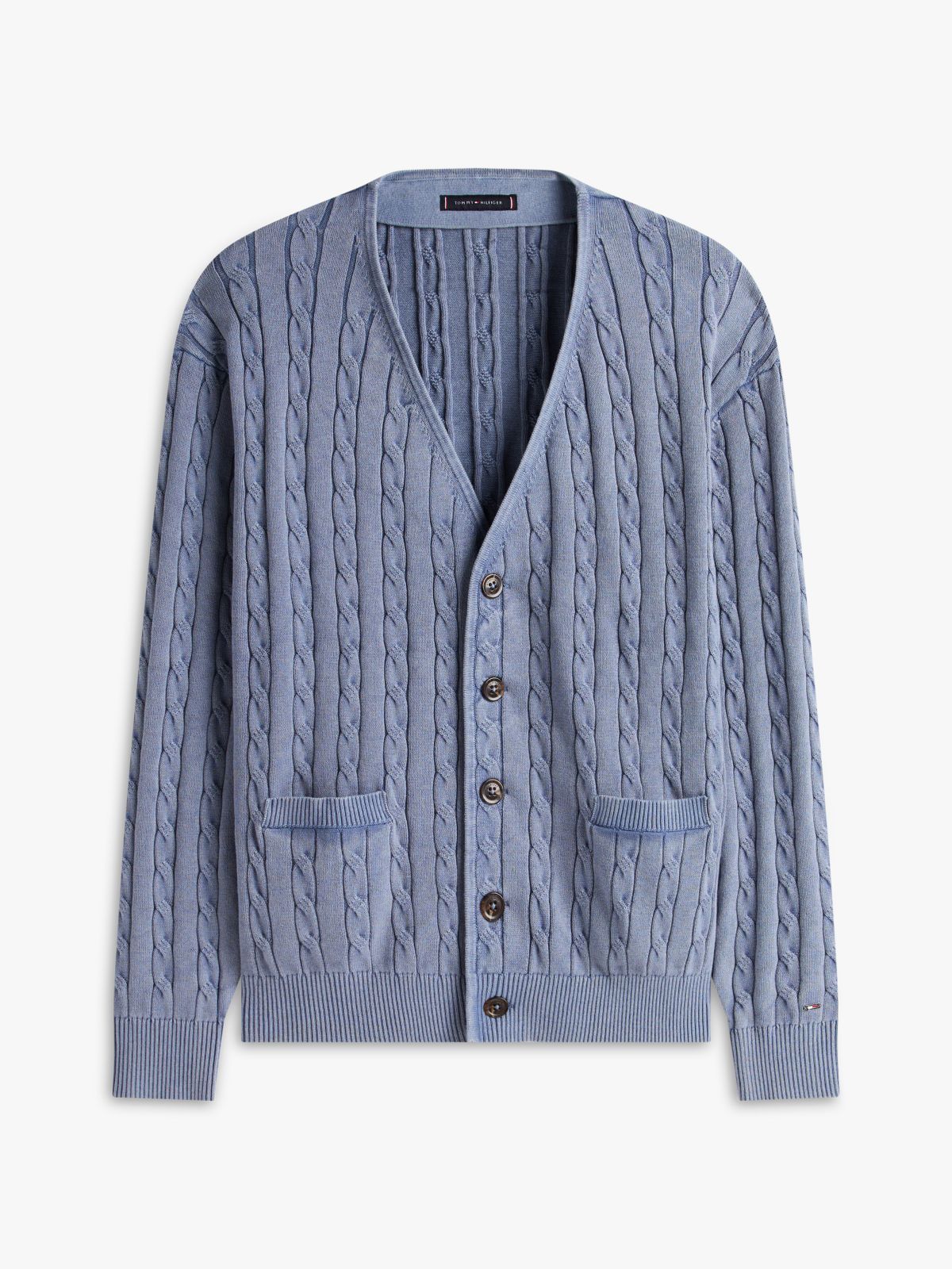 Garment-Dyed Cable Knit Cardigan — Brisk Blue