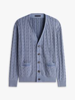 Garment-Dyed Cable Knit Cardigan — Brisk Blue 6
