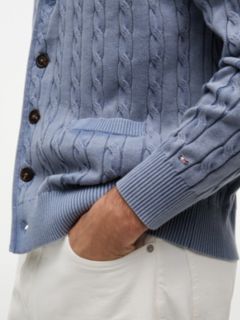 Garment-Dyed Cable Knit Cardigan — Brisk Blue 3