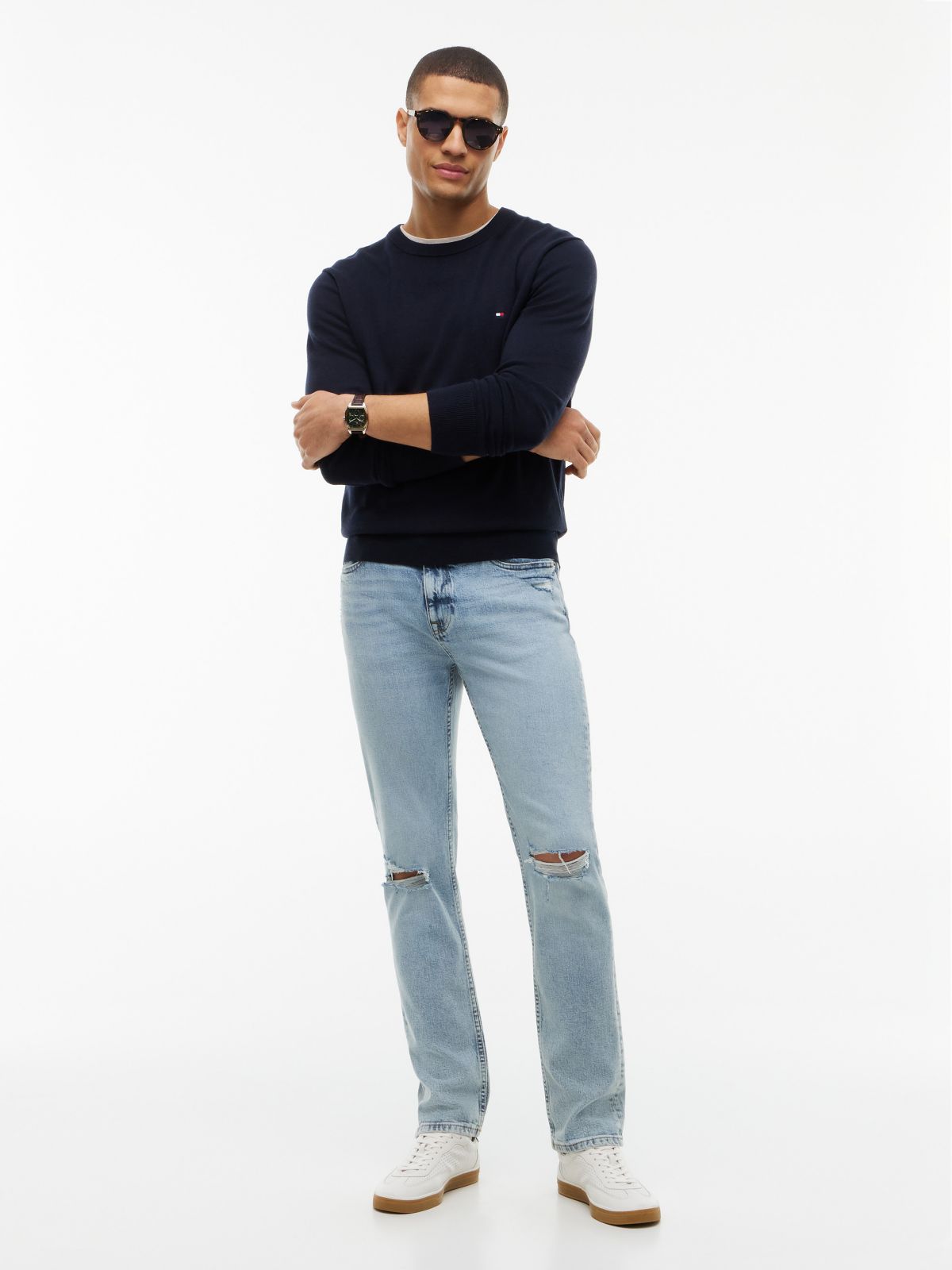 Lightweight Stretch Slim Jean — Light Wash Destroy Denim