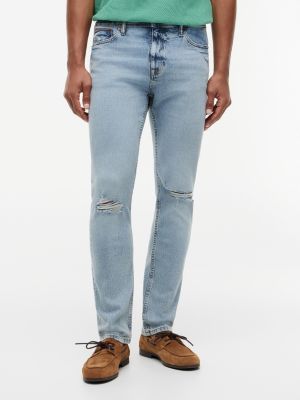 Lightweight Stretch Slim Jean, Light Wash Destroy Denim