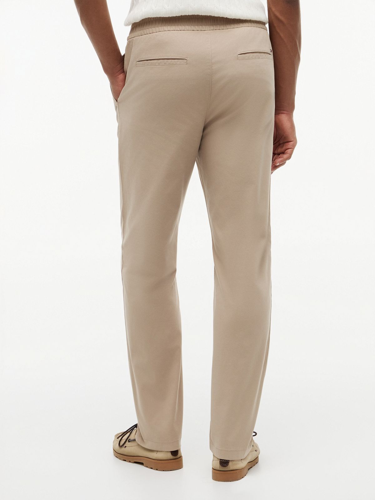 Elastic-Back Waistband Dobby Pant — Beige