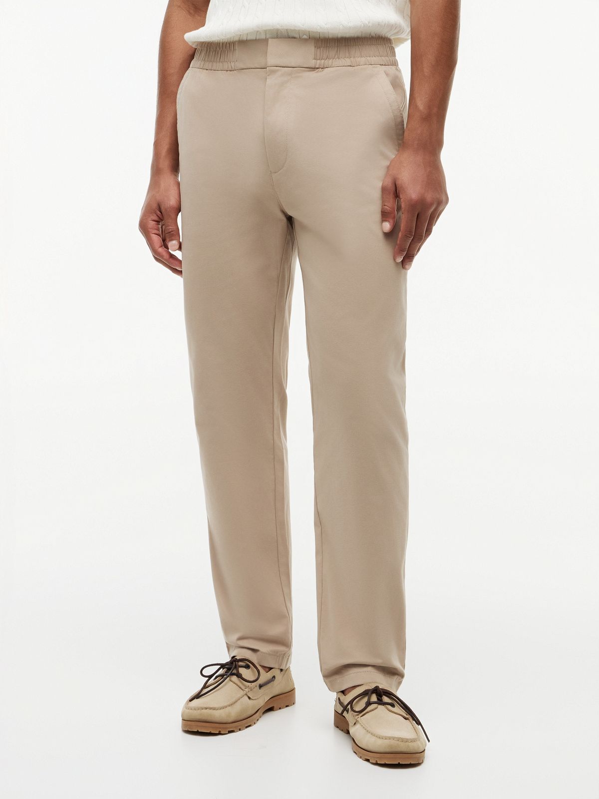 Elastic-Back Waistband Dobby Pant — Beige
