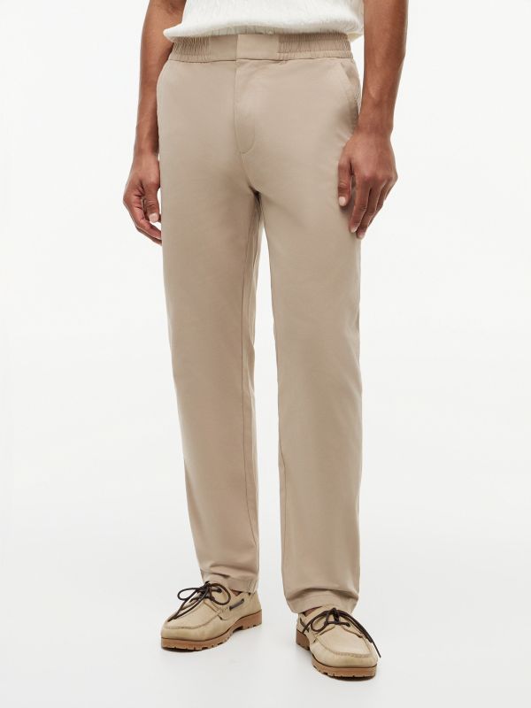 Elastic-Back Waistband Dobby Pant — Beige