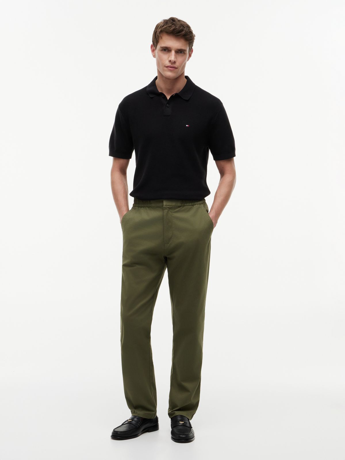 Elastic-Back Waistband Dobby Pant — Ghost Fern