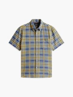 Regular Fit Plaid Linen-Blend Shirt — Brisk Blue Multi 5