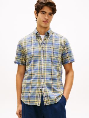 Regular Fit Plaid Linen-Blend Shirt, Brisk Blue Multi