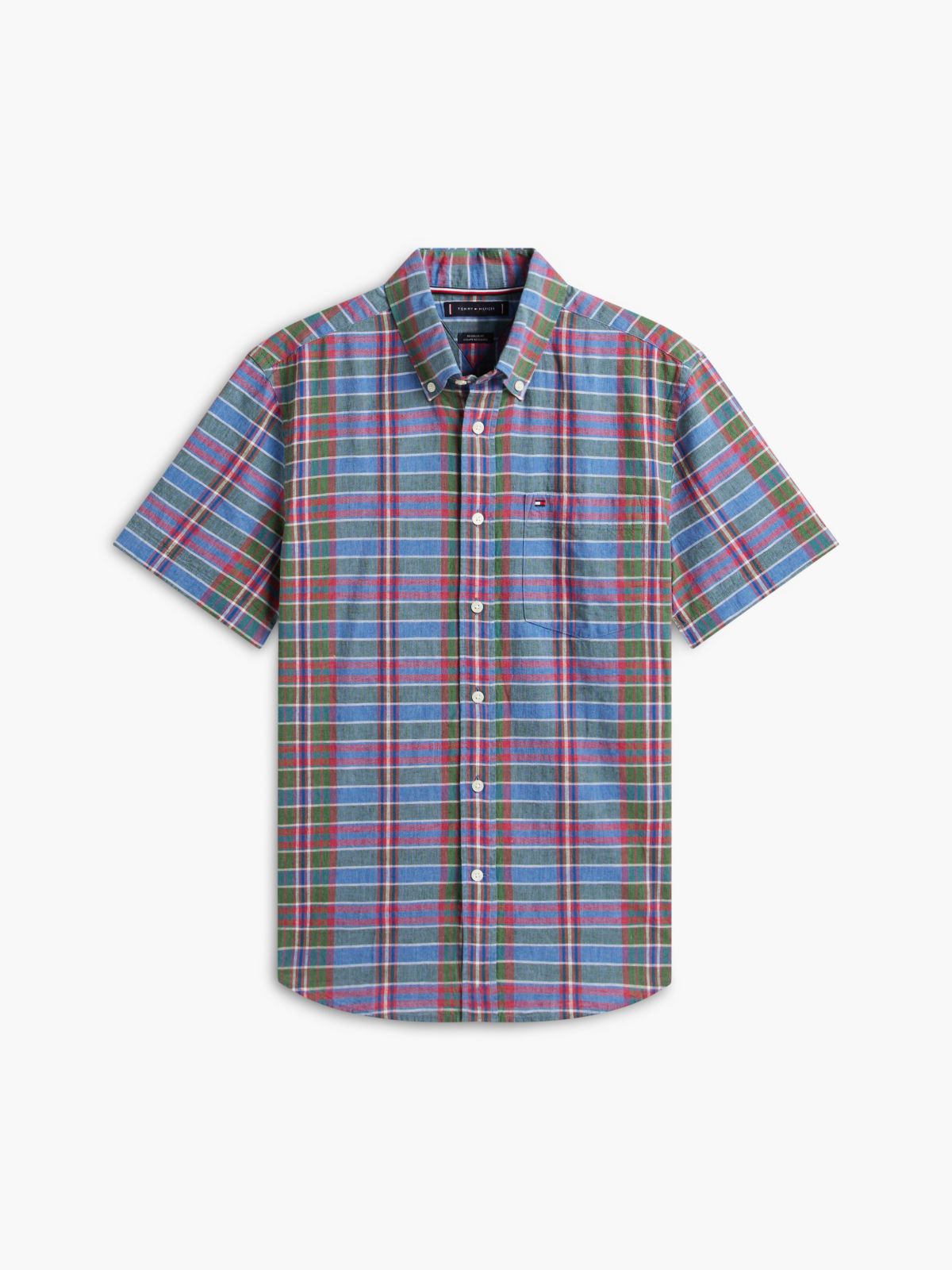 Regular Fit Plaid Linen-Blend Shirt — Blue Spell Multi